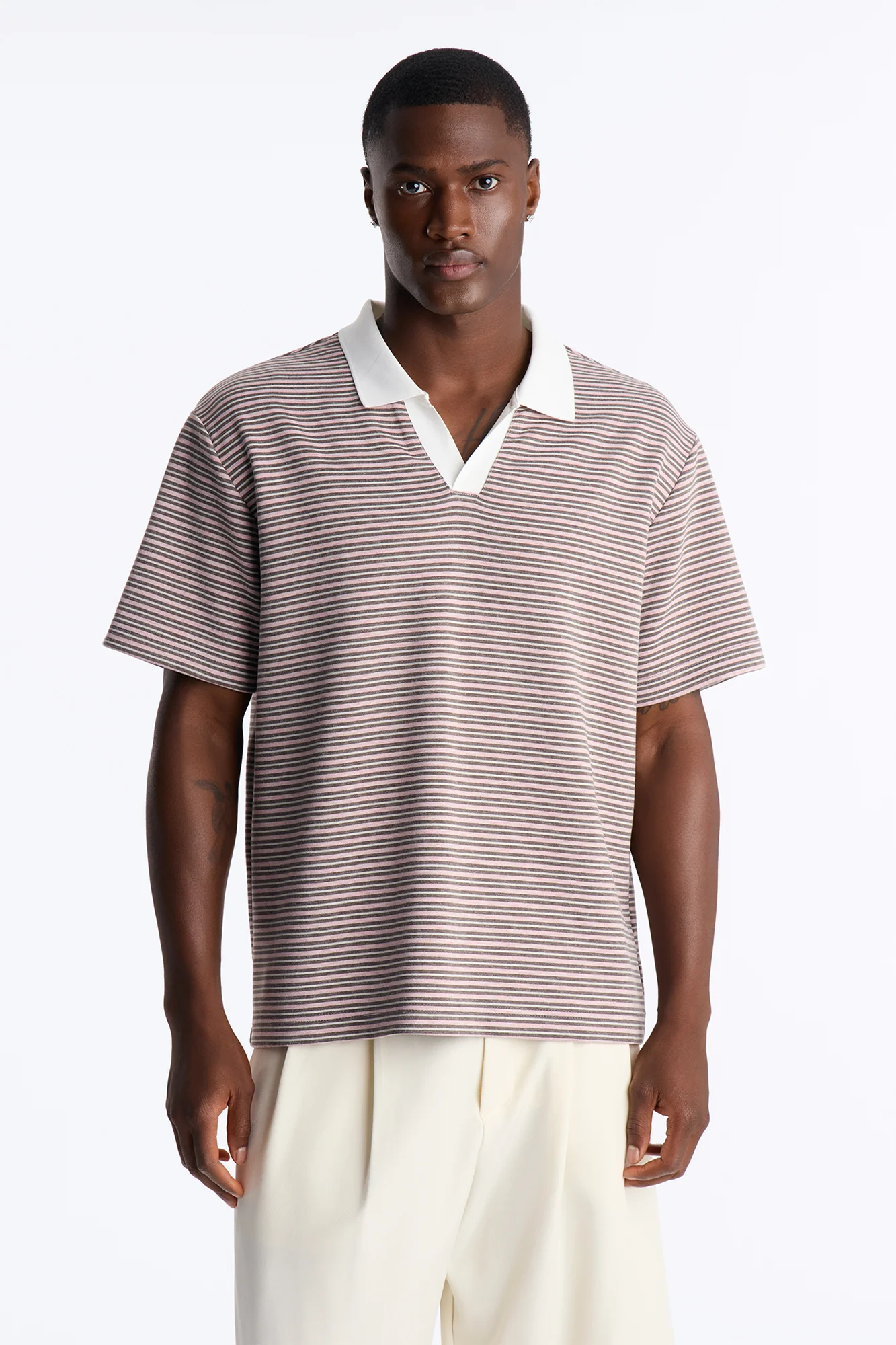 Stripe Johnny Collar Polo - Image 1